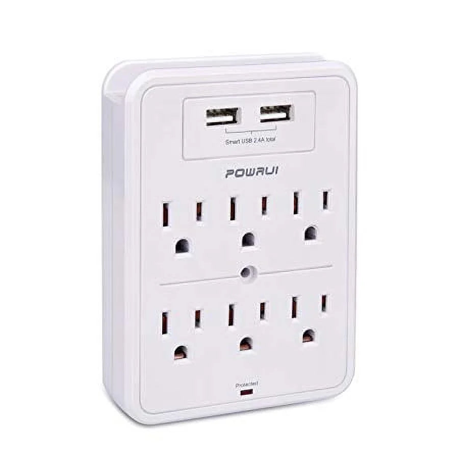 6-Outlet Surge Protector, 2.4A 100-240V White AC Outlet Electrical Outlet