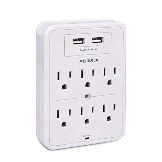 6-Outlet Surge Protector, 2.4A 100-240V White AC Outlet Electrical Outlet